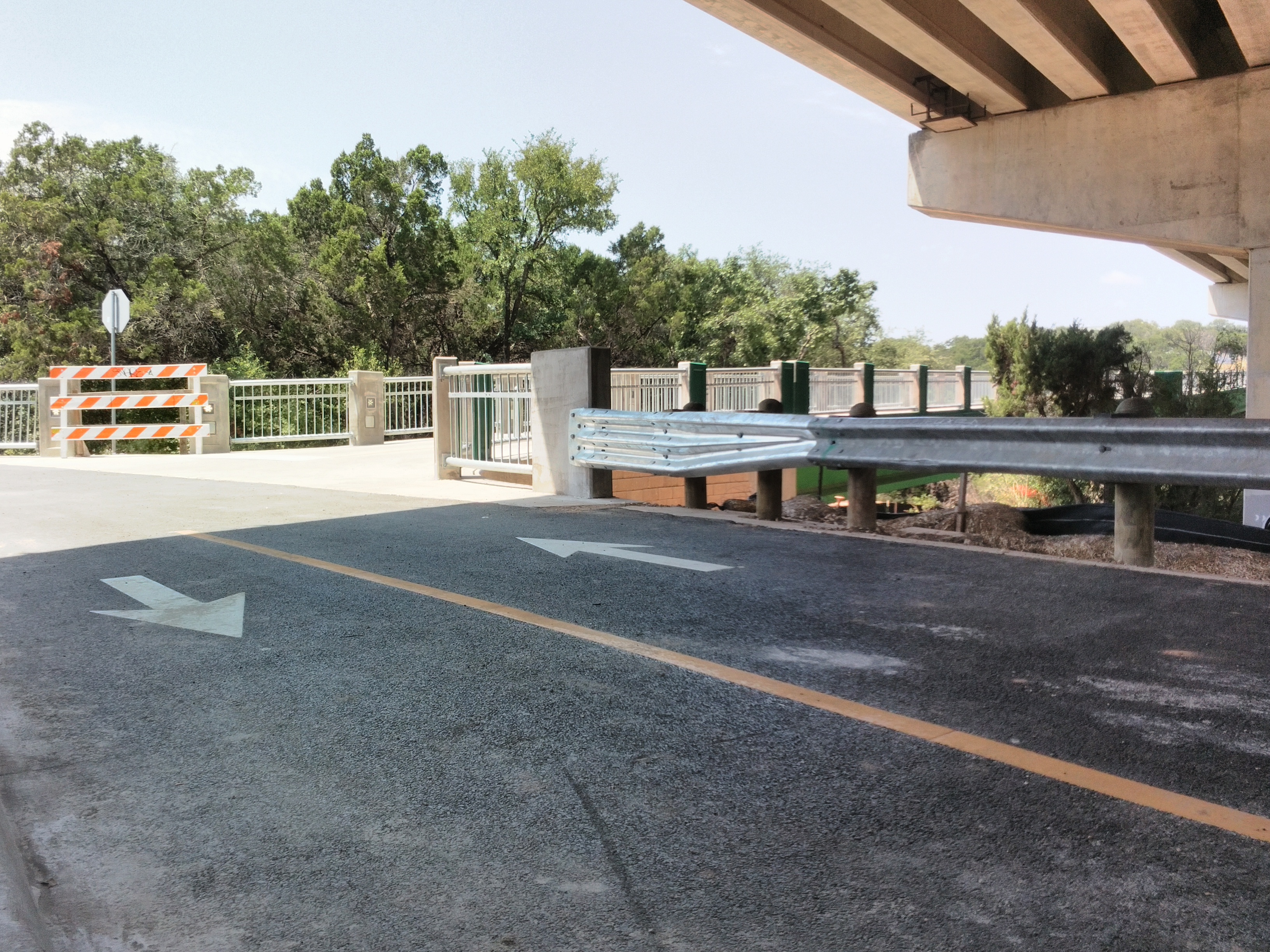 Northern side of the bridge. The cycle track branches off and loops under MoPac…